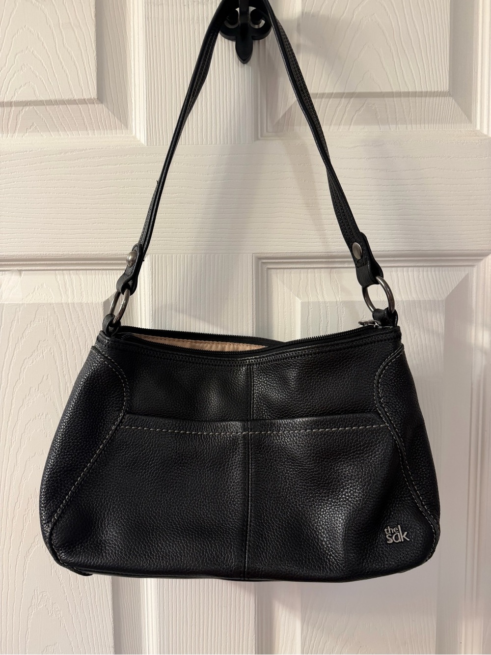 VTG The Sak Black Pebbled Leather Shoulder Bag Y2K It-Bag Gorpcore Minimalist - Picture 2 of 11